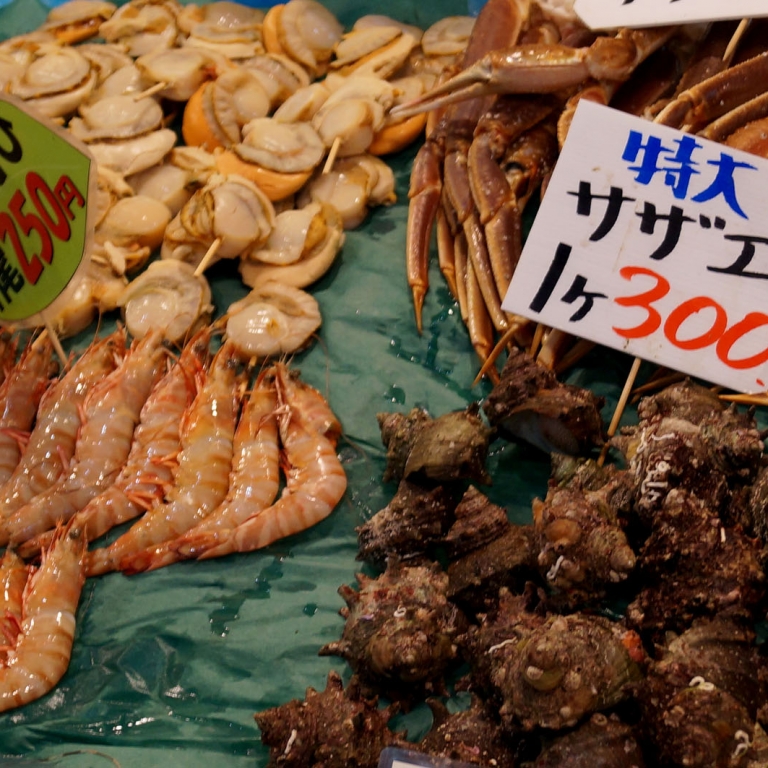 Креветки, гребешок, крабы, моллюски; Киото